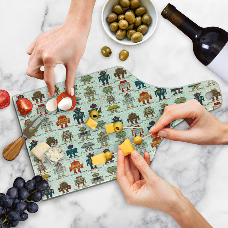 Ambesonne Robot Tempered Glass Cutting Board Futurist Cyborg Characters Multicolor