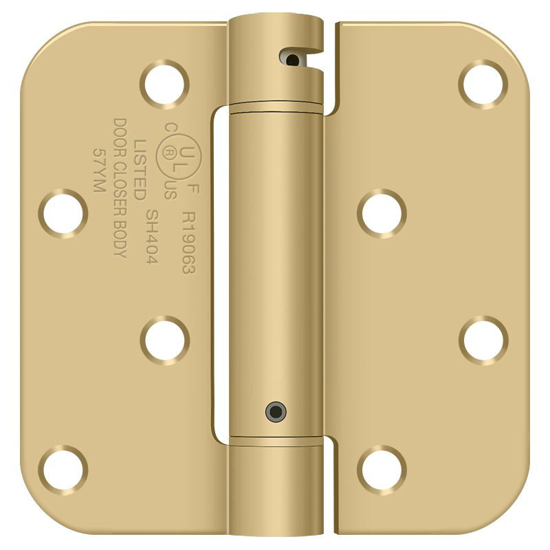 4'' x 4'' Steel Spring Hinge, Brushed Brass