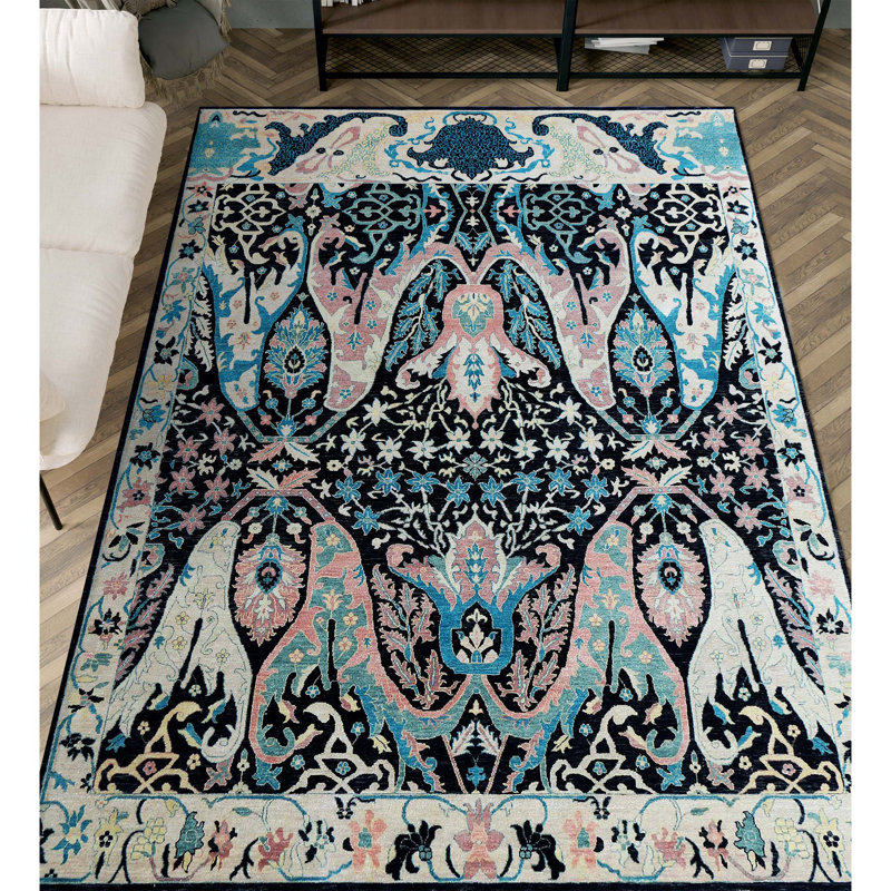 Tapis rectangulaire en laine noué à la main, Rectangulaire 8 pi x 10 pi