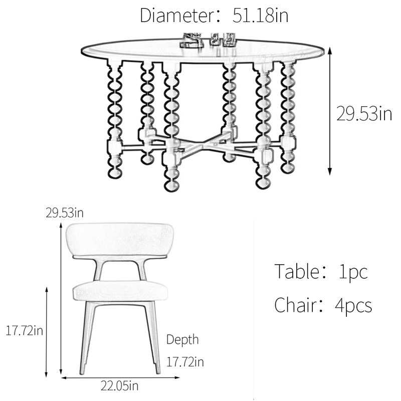 Ensemble de table de salle à manger, H 29,53 po x L 51,18 po x l 51,18 po