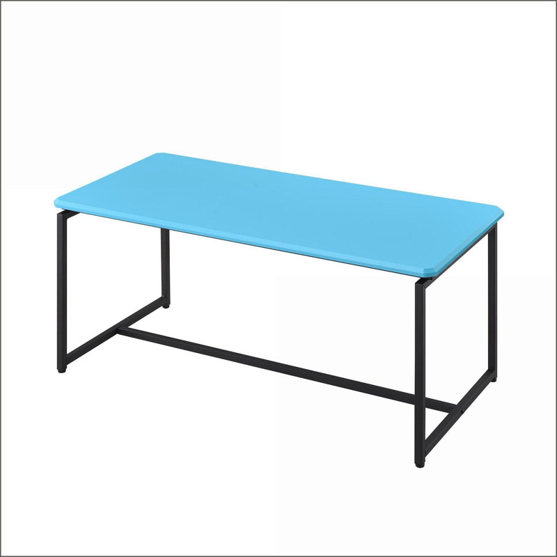 Ensemble de 5 tables basses 35 po à grain de bois noir avec 4 tabourets de rangement Rebords surélevés, Bleu