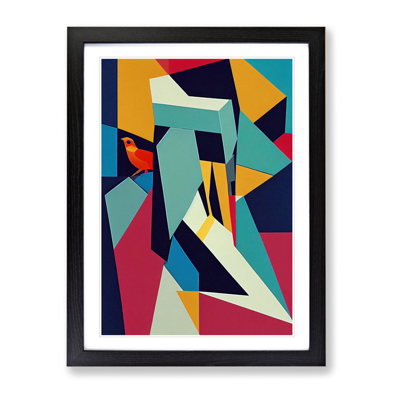 Abstract Bird Cubism - Single Picture Frame Print, Black, 64cm H x 46cm W x 2cm D