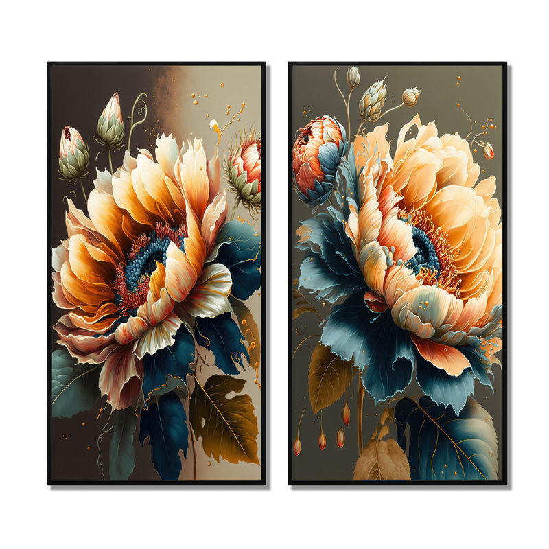 «Vibrant Sunflower», 2 pièces sur toile, H 40 po x l 40 po, Cadre noir