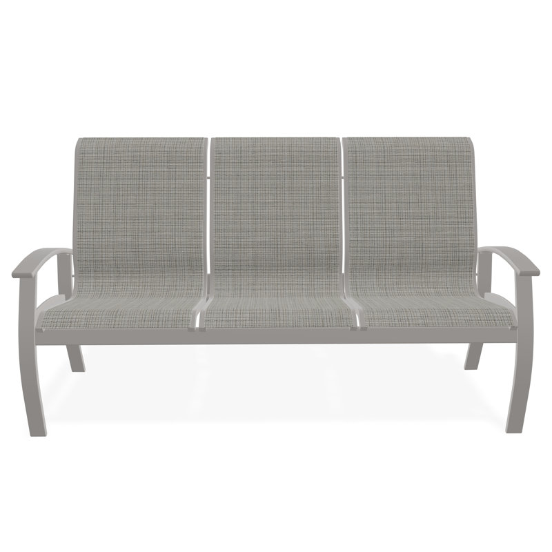 Belle Isle Sling Aluminum Frame 3-Seat Sofa with Marine Grade Polymer Arm Accent, Warm Gray, Deacon