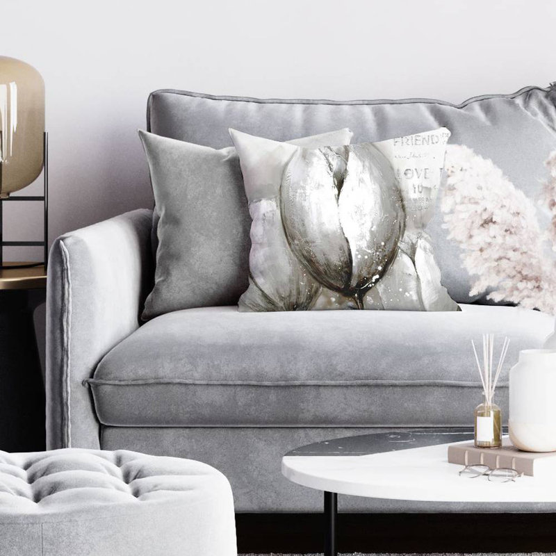 Three Tulips With Typography - Double Sided Print Indoor Pillow - 16X16, 20 x 20, Gray, Pillow Cover Only - No Insert