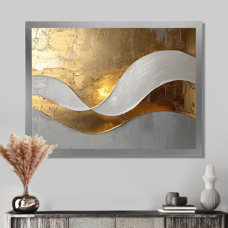 Amaro I - Abstract Large Wall Art, Argent argent, Cadre simple, H 12 po x l 20 po