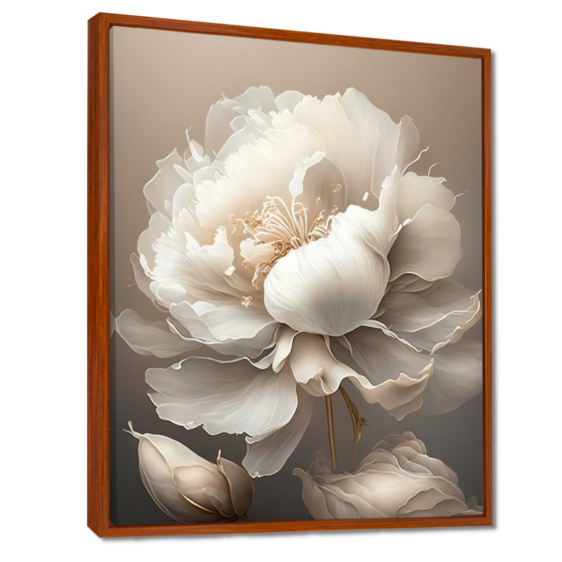 Peony Flower VI - Print on Canvas, 40" H x 30" W, Brown Floater Framed
