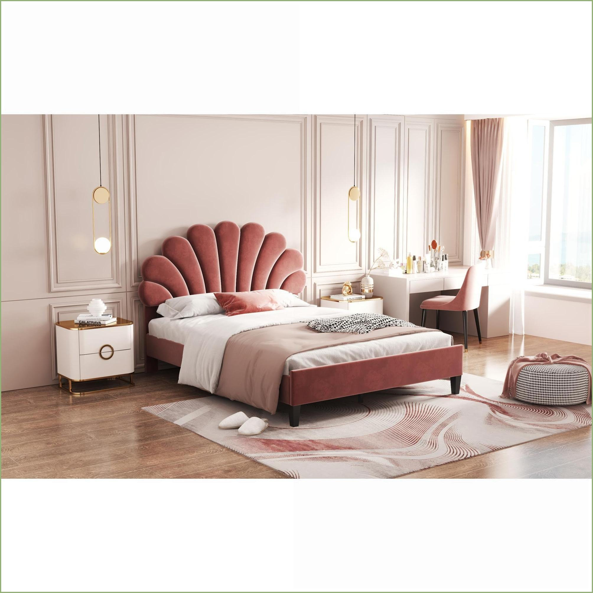 Ebern Designs Full Size Velvet Upholstered Platform Bed with Floral ...