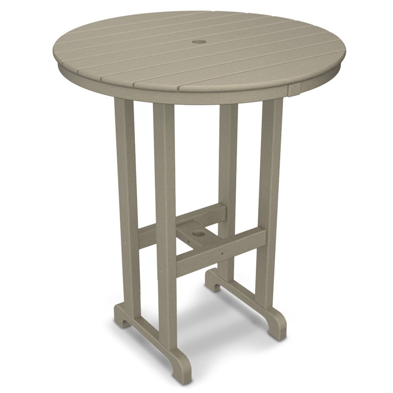 POLYWOOD Captain 2 - Person Patio Dining Set with Round Table , Cushions Included, Sand, 36"