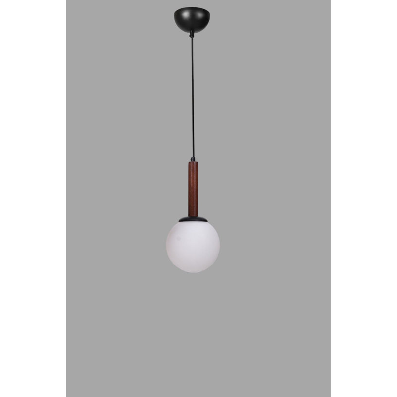 Elegant Adjustable Chandelier, Metal Body with Glass Cap, 15 x 15 cm | White, Walnut & Black Finish | Max 40W E27 Socket (Bulb Not Included) | Total Height: 31.5 inches | IP20 Rated for Indoor Use, Stylish Home Lighting Solution