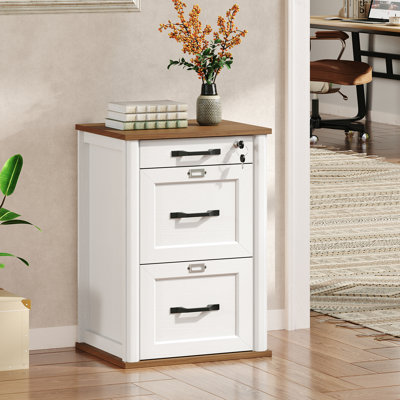 Farmhouse 3 Drawer File Cabinet with Lock, Wooden Filing Cabinet with Storage Fits Letter and A4 Size, Vertical Printer Stand for Home Office
