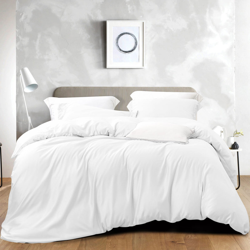 3 Pieces Duvet Cover Set, Satin Comforter Cover Set with Hidden Zipper Design - NTBAY, Queen Duvet Cover + 2 Shams, White