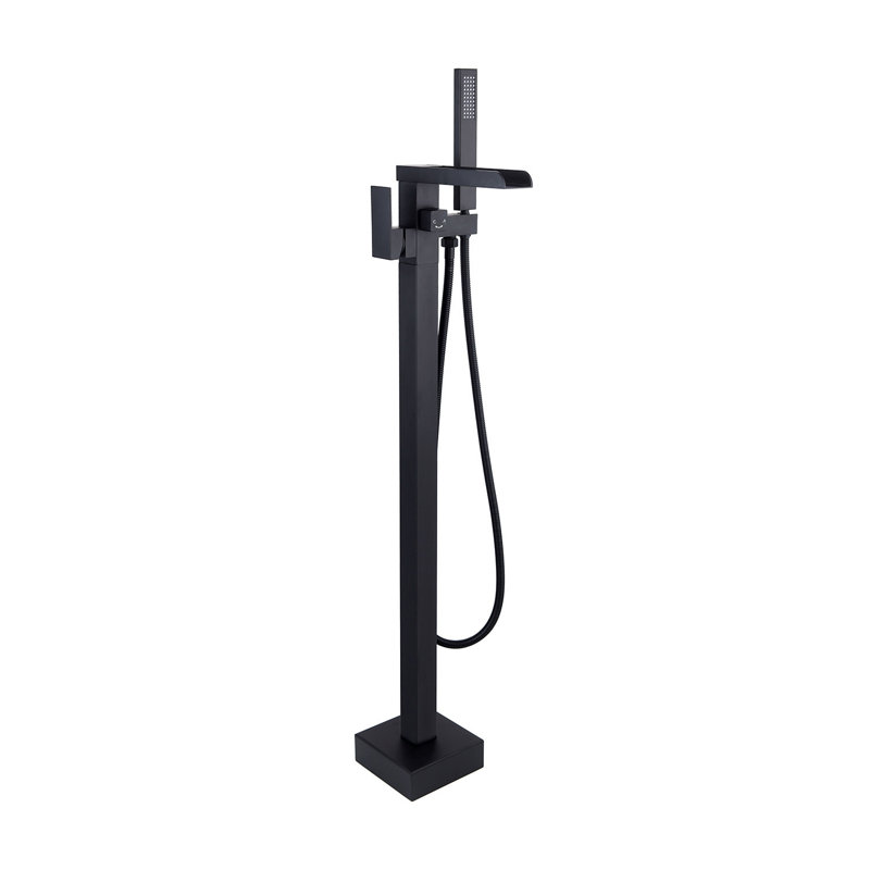 Topcraft Single Handle Floor Mounted Freestanding Tub Faucet with Handheld Shower, Matte Black