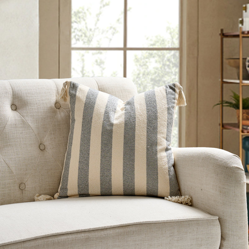 Ensemble de 2 coussins French Stripe, Plumes, Gris
