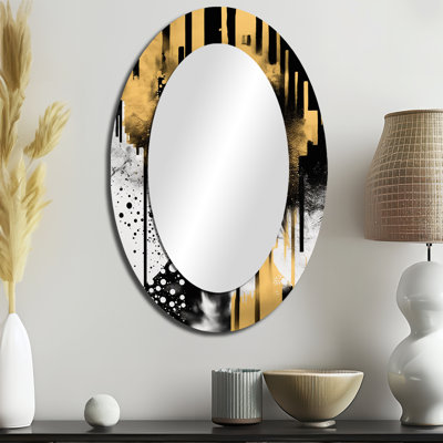Golden Fluidity Of Womanhood II - Black Mid-Century Modern Oval Wall Mirror