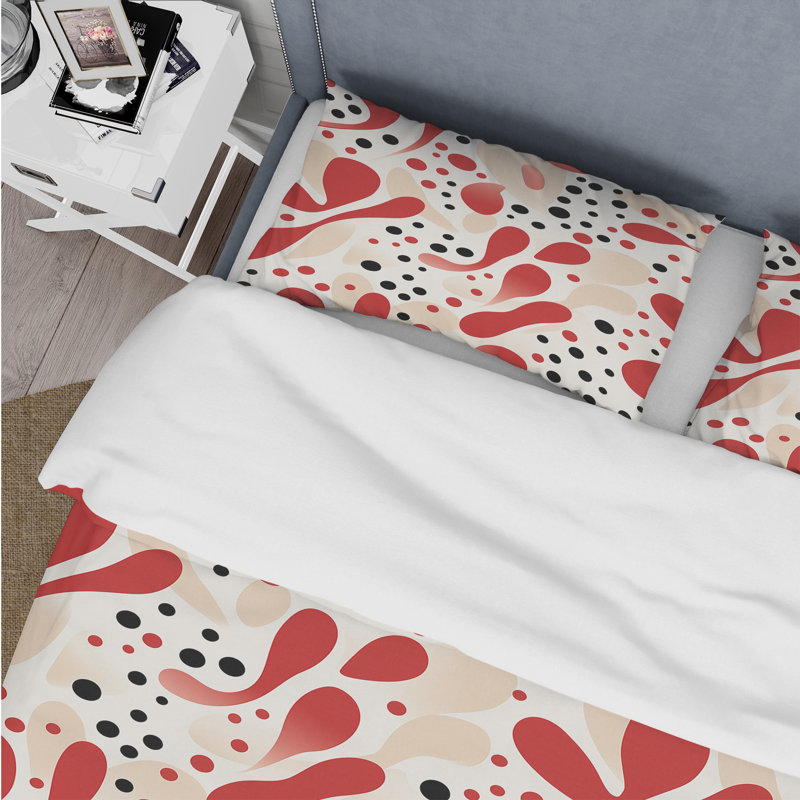 Ensemble de housse de couette à pois rouges et blancs, Housse de couette pour très grand lit et 2 très