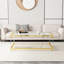 Table basse de salon au design moderne, avec pattes élégantes en métal et verre acrylique, style minimaliste