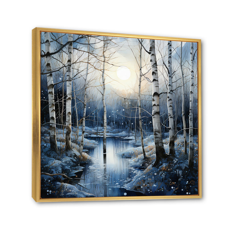 Birch Woods Mystic Moonlight IV, H 24 po x l 24 po x P 1 po, Cadre flottant doré