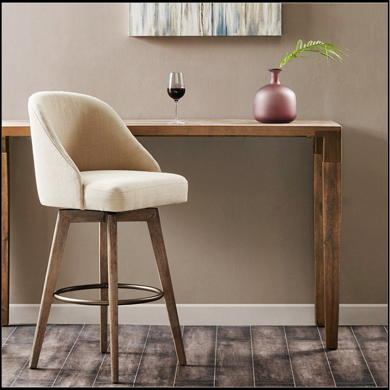 Tabouret de bar pivotant confortable avec pieds en bois massif, pour les cuisines modernes et les espaces de divertissement