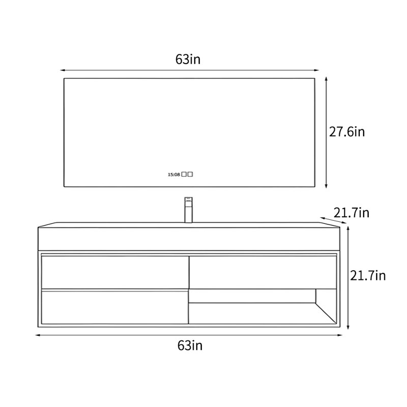 Armoire de salle de bain moderne et luxueuse, H 21,7 po x l 63 po x P 21,7 po, Brun