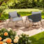 Ensemble de 4 chaises de jardin résistantes aux intempéries, structure en acier, coussins gris, style moderne en rotin.