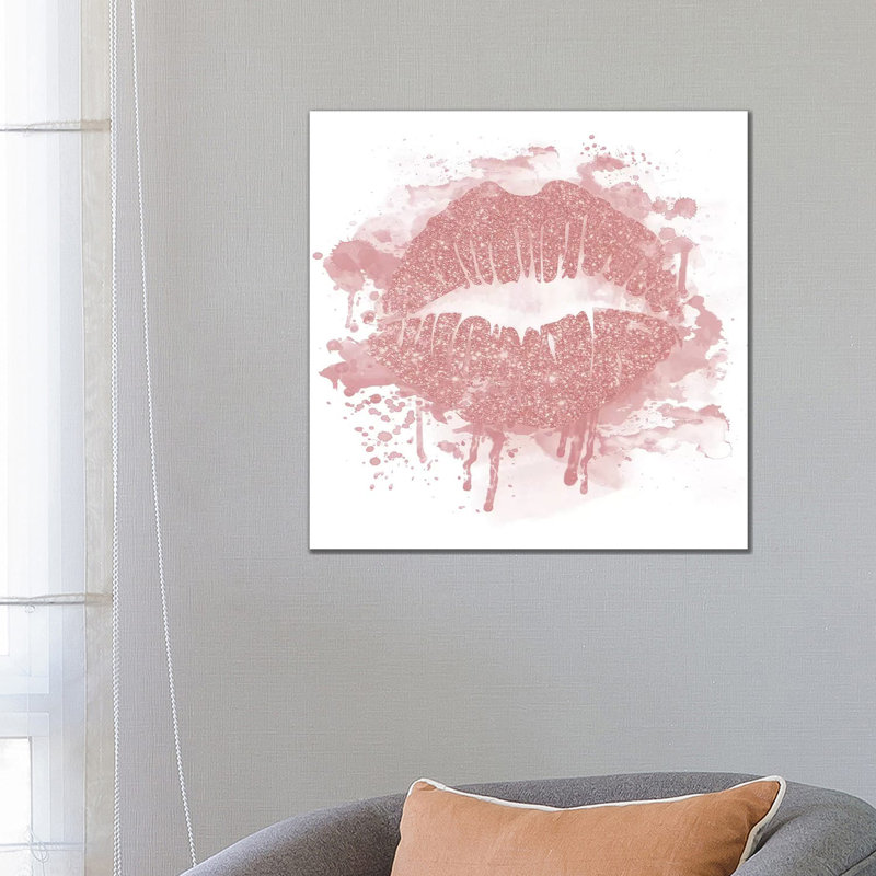 Rose Gold Lips 1 Piece Wall Art on Canvas, 66.04 cm H x 66.04 cm W x 1.91 cm D, Wrapped Canvas