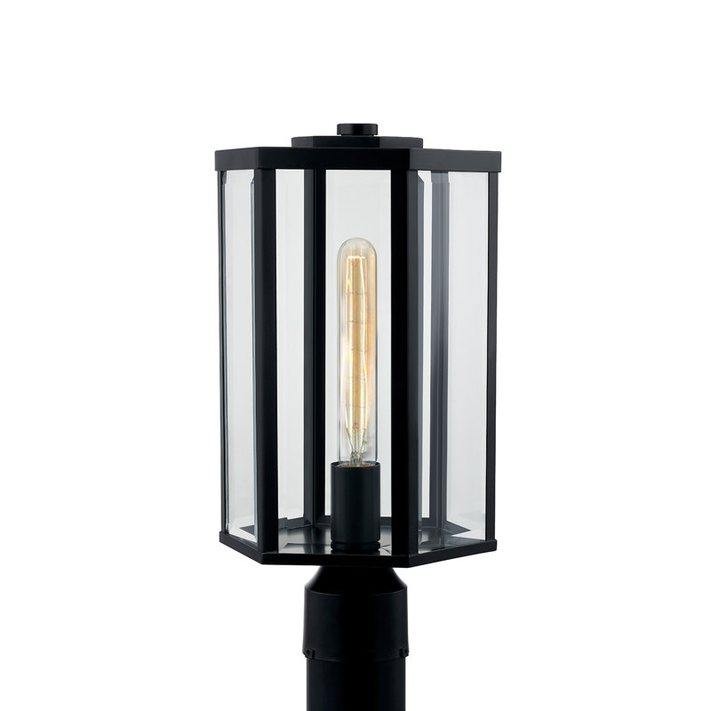Fusion - Edgeworth Outdoor Post Light - Matte Black - Clear Glass Shade
