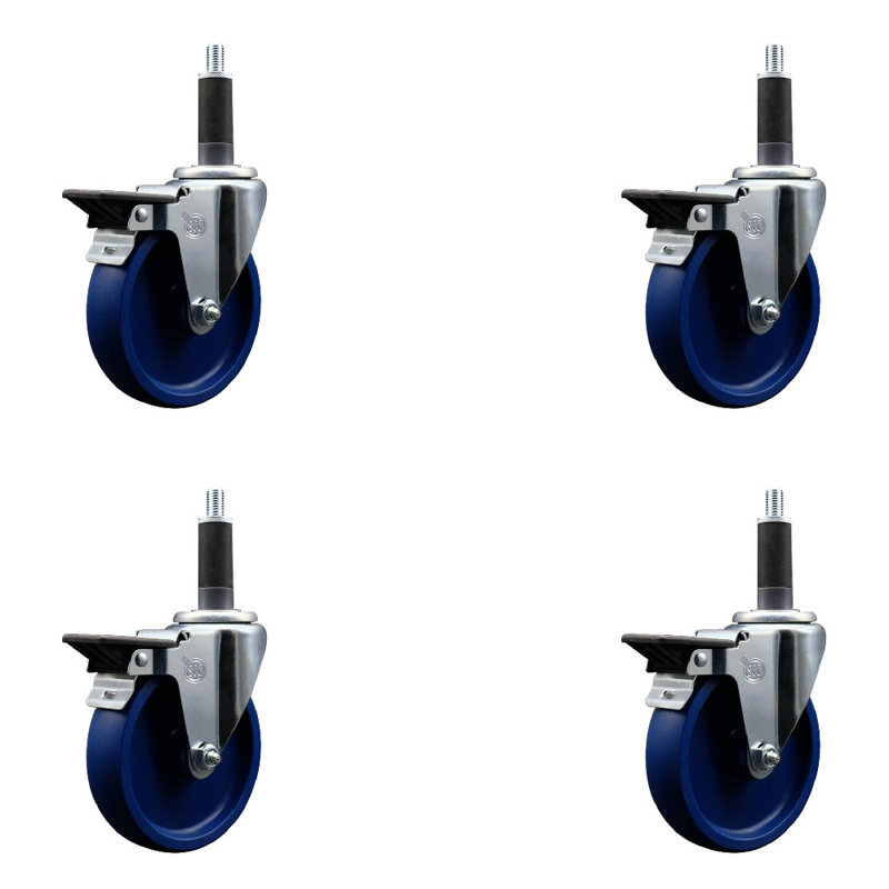 Solid Poly Swivel 1 Inch Expanding Stem Caster Set with Brake SCC