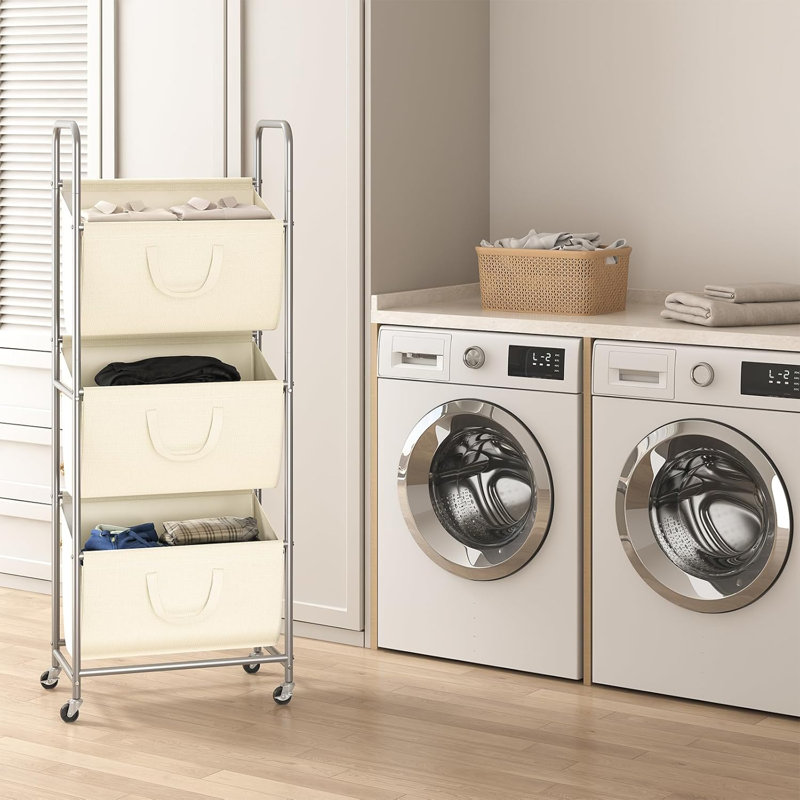 120L Vertical Rolling Laundry Hamper With Removable Bags, 3 Section Laundry Baskets With Wheels, Space-Saving 3 Tier Laundry Sorter For Small Spaces, Dorm, Bedroom, Bathroom, Laundry Room