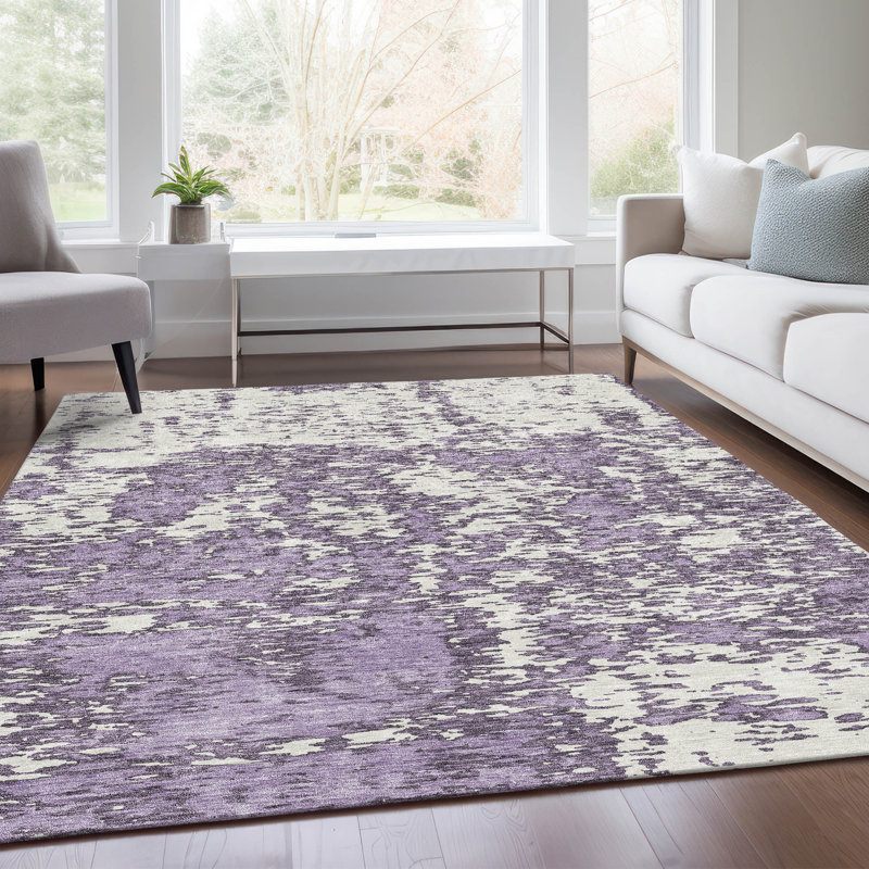 Tapis lavande Prisco lavable à la machine de qualité supérieure, Rectangulaire 3 pi x 5 pi