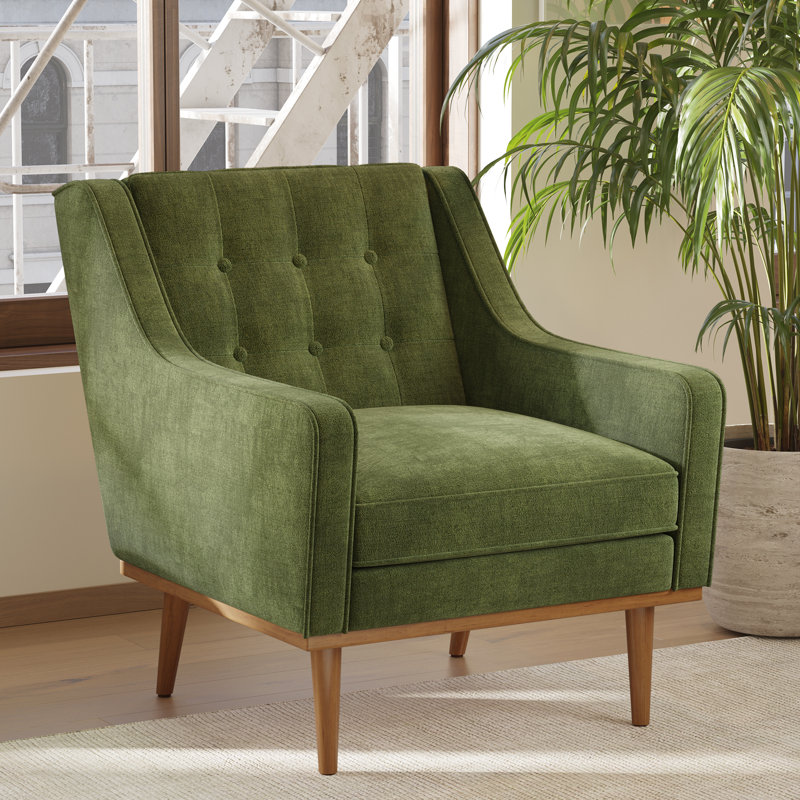 Gus Distressed Velvet Fabric Lounge Chair, Green