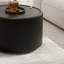 Table basse ronde avec plateau en verre trempé et rangement dissimulé-954058083-954058084