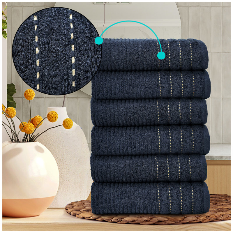 6 Pack Premium Ribbed Cotton Towels, Everyday Comfort Hand, Bath Towels & Sheet, Soft Feel, Quick Dry & Highly Absorbent