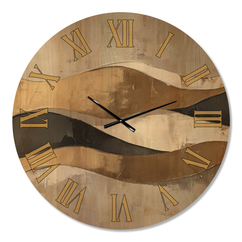 Horloge murale décorative moderne Golden Wave Rhythm, imprimée sur bois, Très grand