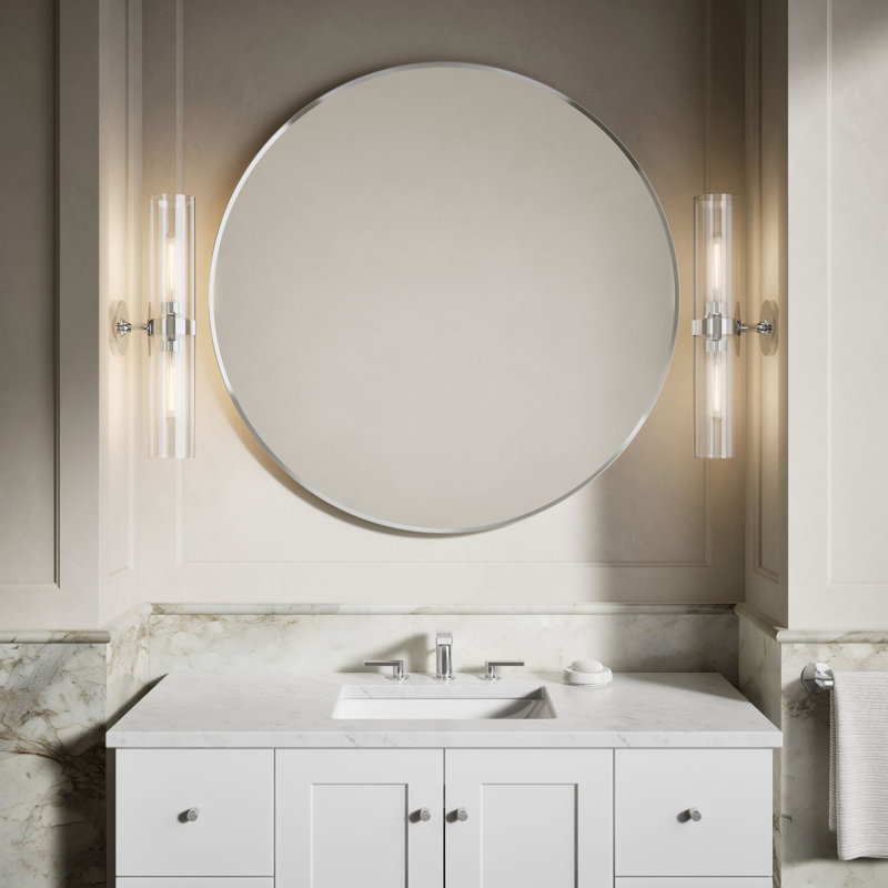 Essential Round Wall Mirror, Bathroom/Vanity Mirror with Frame, Polished Chrome, 42" H  x 42" W x 1.38'' D