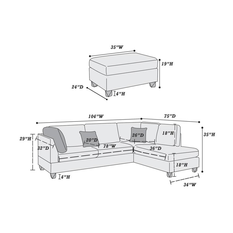 3PC SECTIONAL In Gray