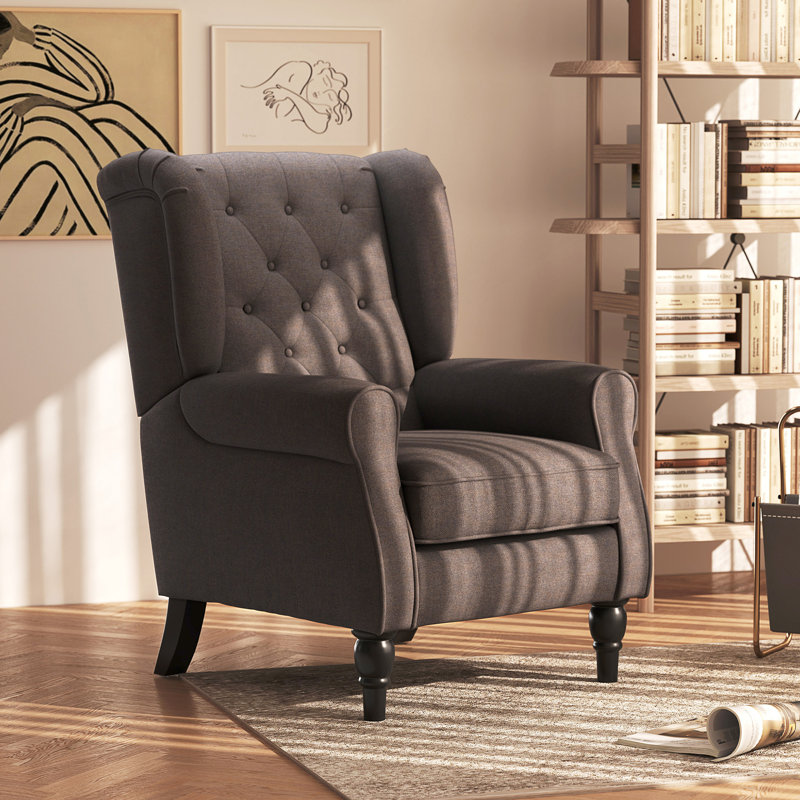 Wingback Accent Chair, Retro Upholstered Button Tufted Occasional Chair For Living Room And Bedroom,, Brown