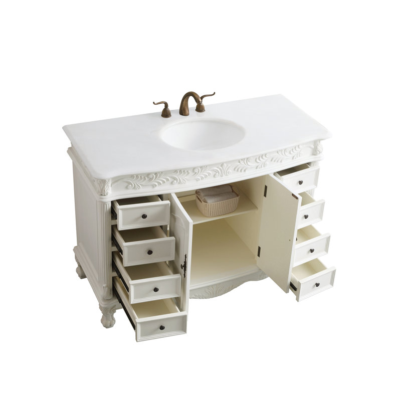 Ensemble de meuble-lavabo simple de 48 po pour la salle de bain Mariella, Blanc Ivoire, Blanc antique
