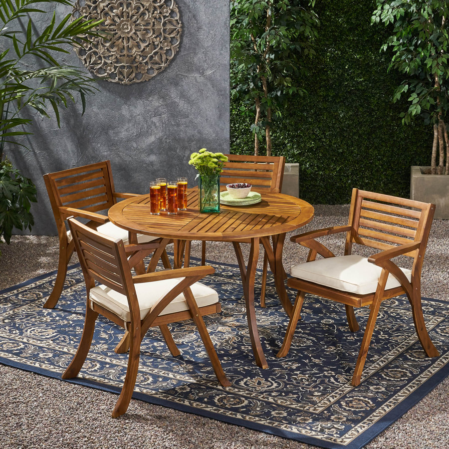 Cotswald Round 4 - Person 47.25" Long Acacia Dining Set with Cushions
