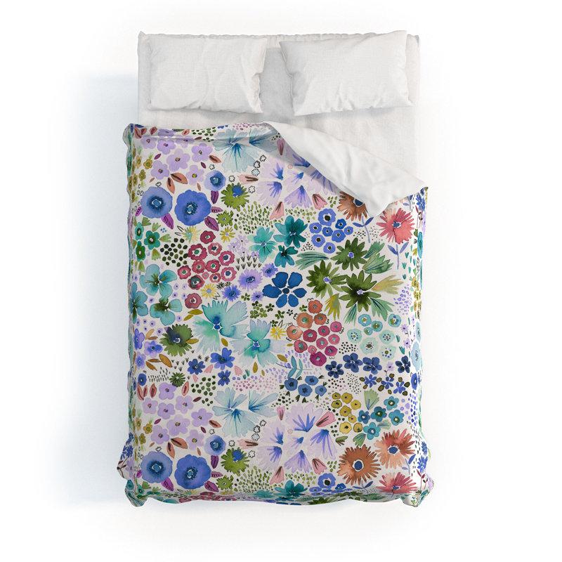 Ensemble de housse de couette en coton mauve / vert / bleu Ninola, Housse de couette double + 2 taies décoratives st