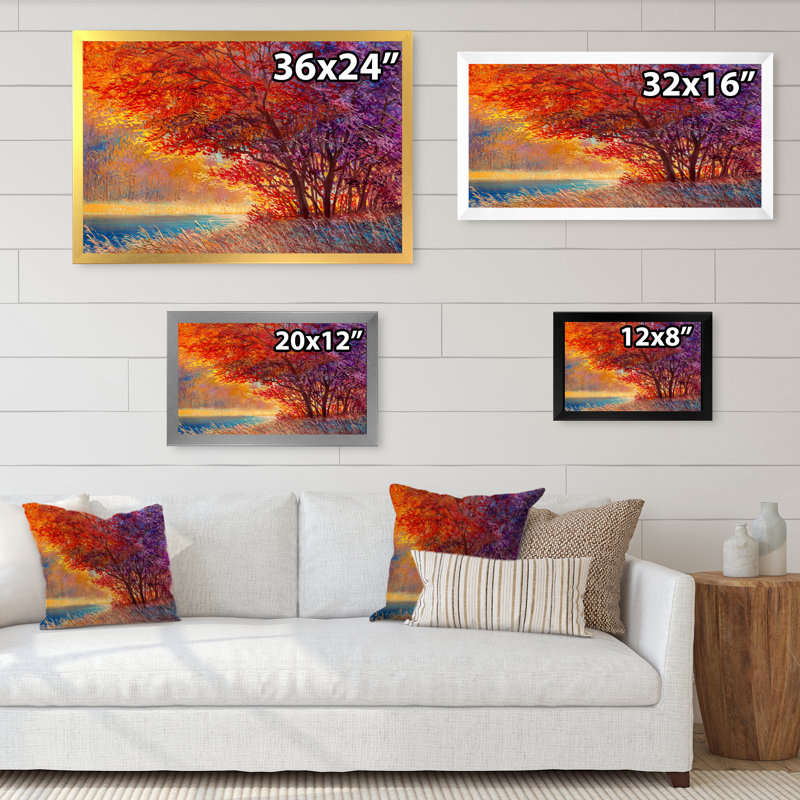 «Lake On Autumn Orange Maple Forest», reproduction sur toile flottante, Cadre noir, H 8 po x l 12 po x P 1 po