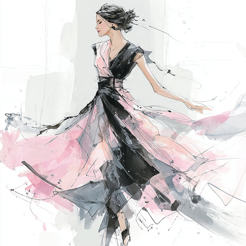 Flowing Black and Pink Elegance Wrapped Canvas Wall Art, 20" H x 20" W