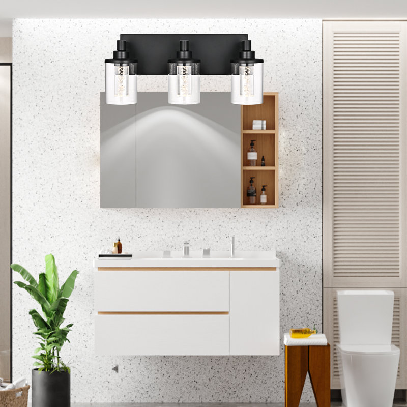 Éclairage pour meuble-lavabo (3 lumières), (3000K / 3500K / 4500K / 5000K / 6000K, à intensité variable), luminaire de salle de bain à DEL de protection des yeux, applique murale moderne sur miroir avec abat-jour en verre transparent