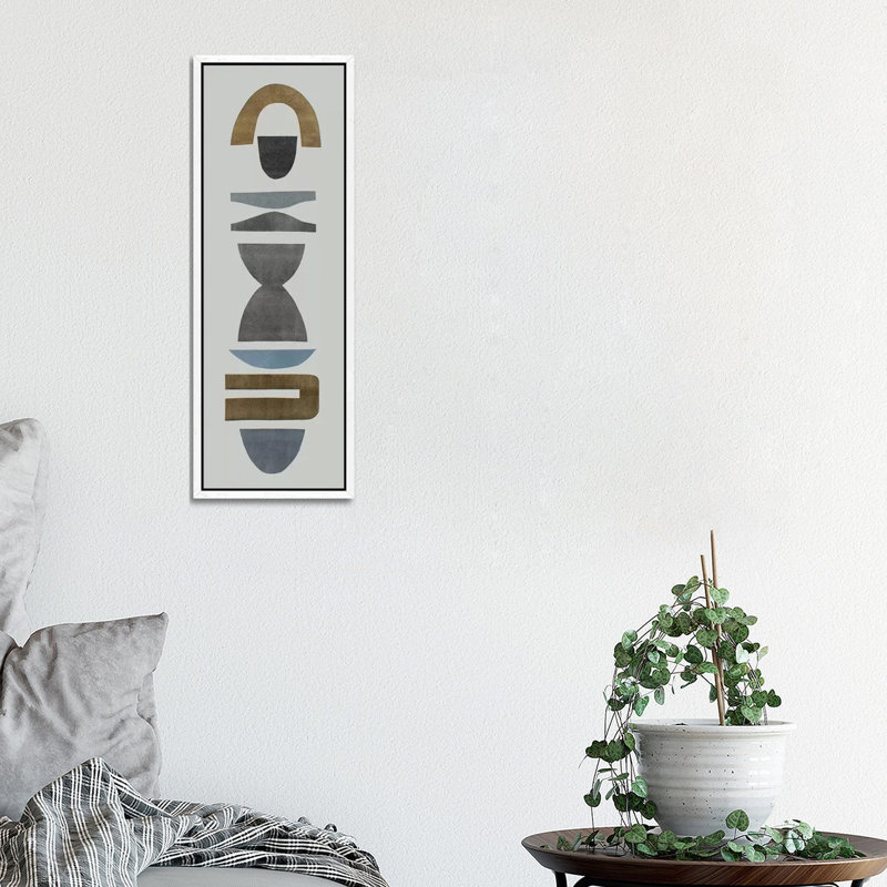 Neutral Totems VI 1 Piece Panoramic Wall Art on Canvas, 30.48 cm H x 91.44 cm W, White Framed