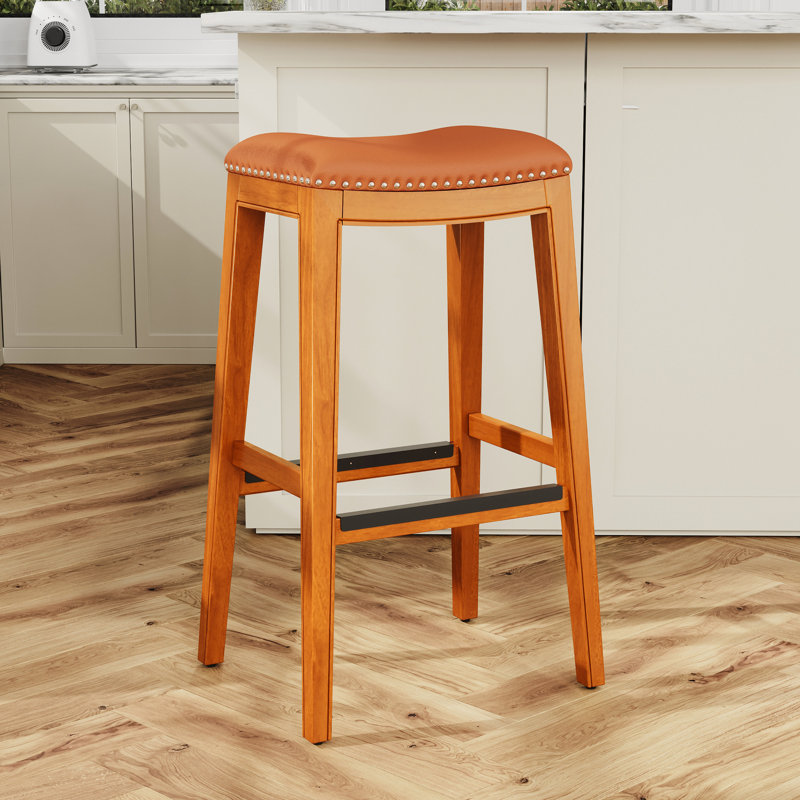 Tabouret de bar 30 po avec siège de selle en cuir naturel - Choix élégant et confortable, Brun, Jaune