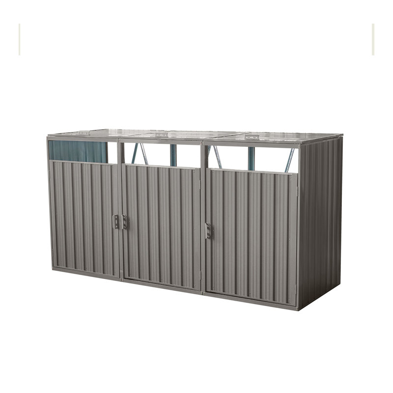 Garbage Bin Shed Stores 3 Trash Cans Metal Outdoor Bin Shed For Garbage Storage,Stainless Galvanized Steel, Bin Shed For Garden Yard Lawn,Grey