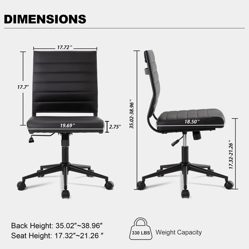 Amaiia Mid-Back Upholstered Armless Swivel Task Chair Ergonomic Adjustable Conference Chair, Matte Black / Matte Black