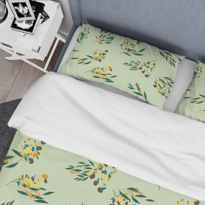 Ensemble de housse de couette à mid-century brillante eucalyptus floral iii, Housse simple + 1 taie décorative