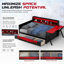 Lit de jeu double avec bureau, étagères de rangement, éclairage DEL et station de recharge, tête de lit bibliothèque, gain de place, noir et rouge-494634313-494634315