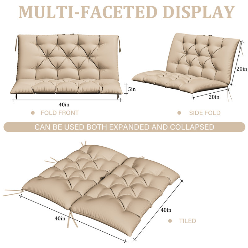 Banc de jardin avec coussin de 5 po imperméable pour l'extérieur, Sable, L 40 po x P 40 po